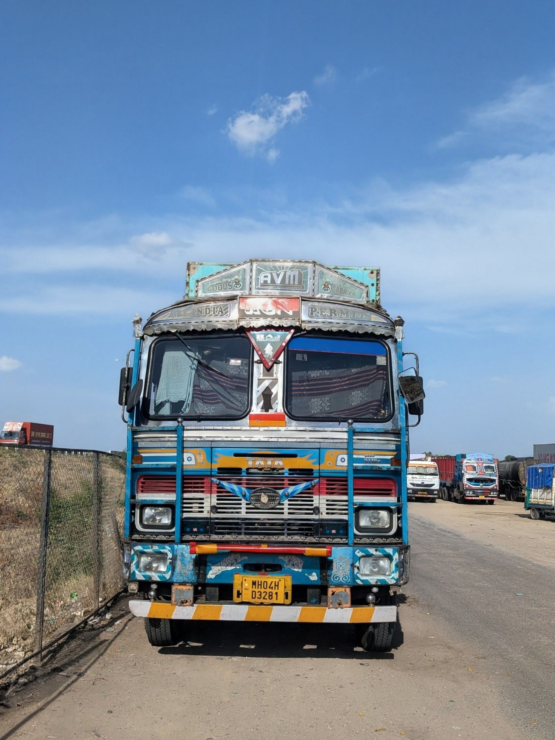 Colorful Indian commercial truck in a rural setting