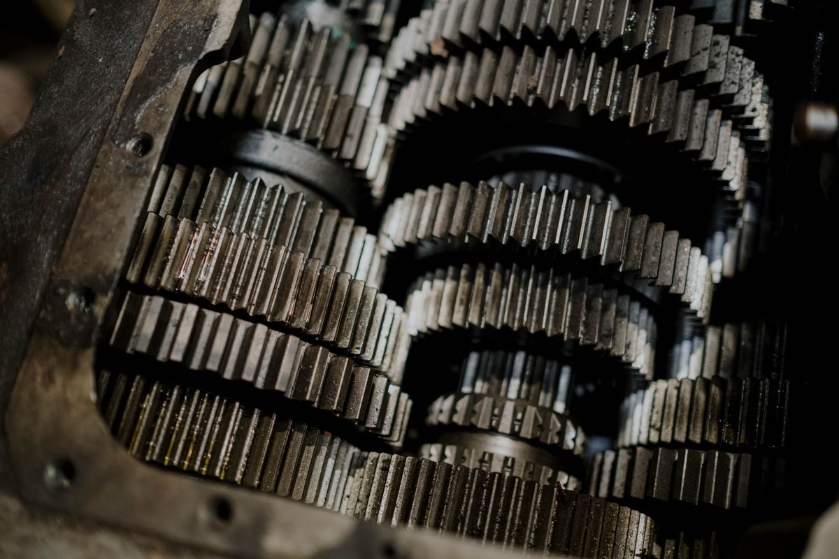 Close-up of real automotive gears and transmission components